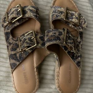 Gianni Bini Tyyla Rhinestone Leopard Print Sandals.